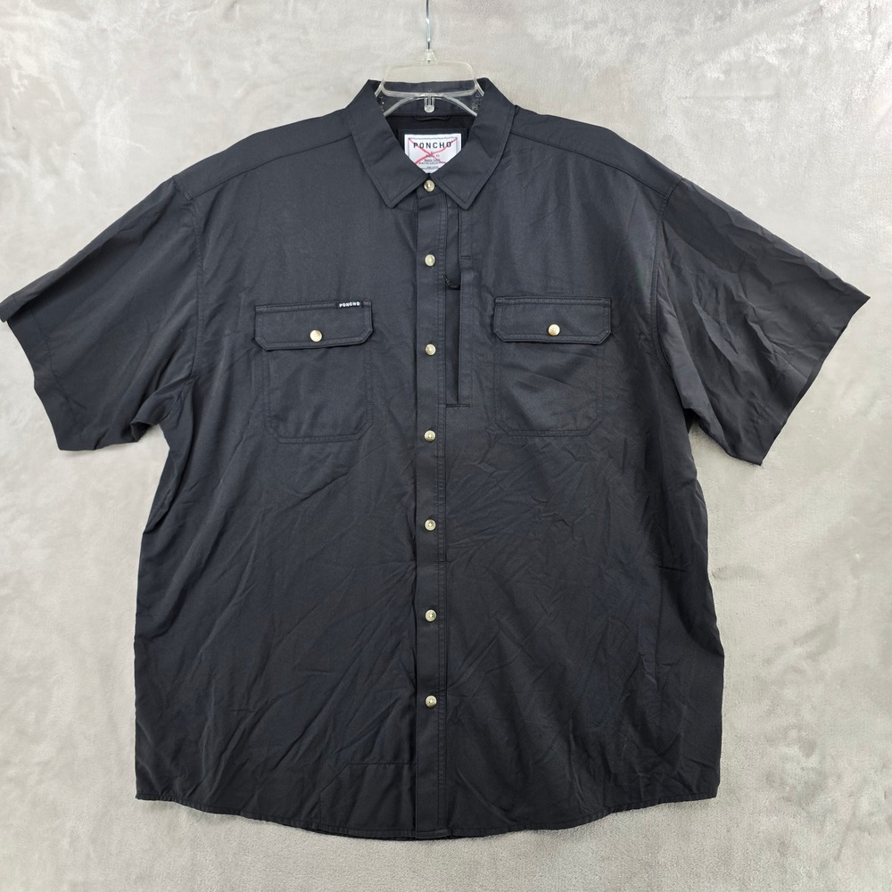 Poncho Outdoors Shirt Mens XL Black Short Sleeve Magnetic Pockets Performance